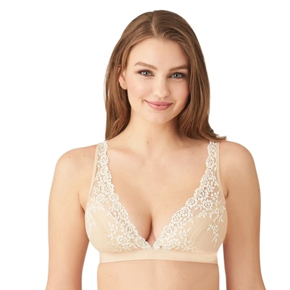 🥰 EUC Wacoal 852191 Embrace Lace Soft Cup Wireless Adjustable Bra, Sand, 32 (S) - Picture 2 of 13